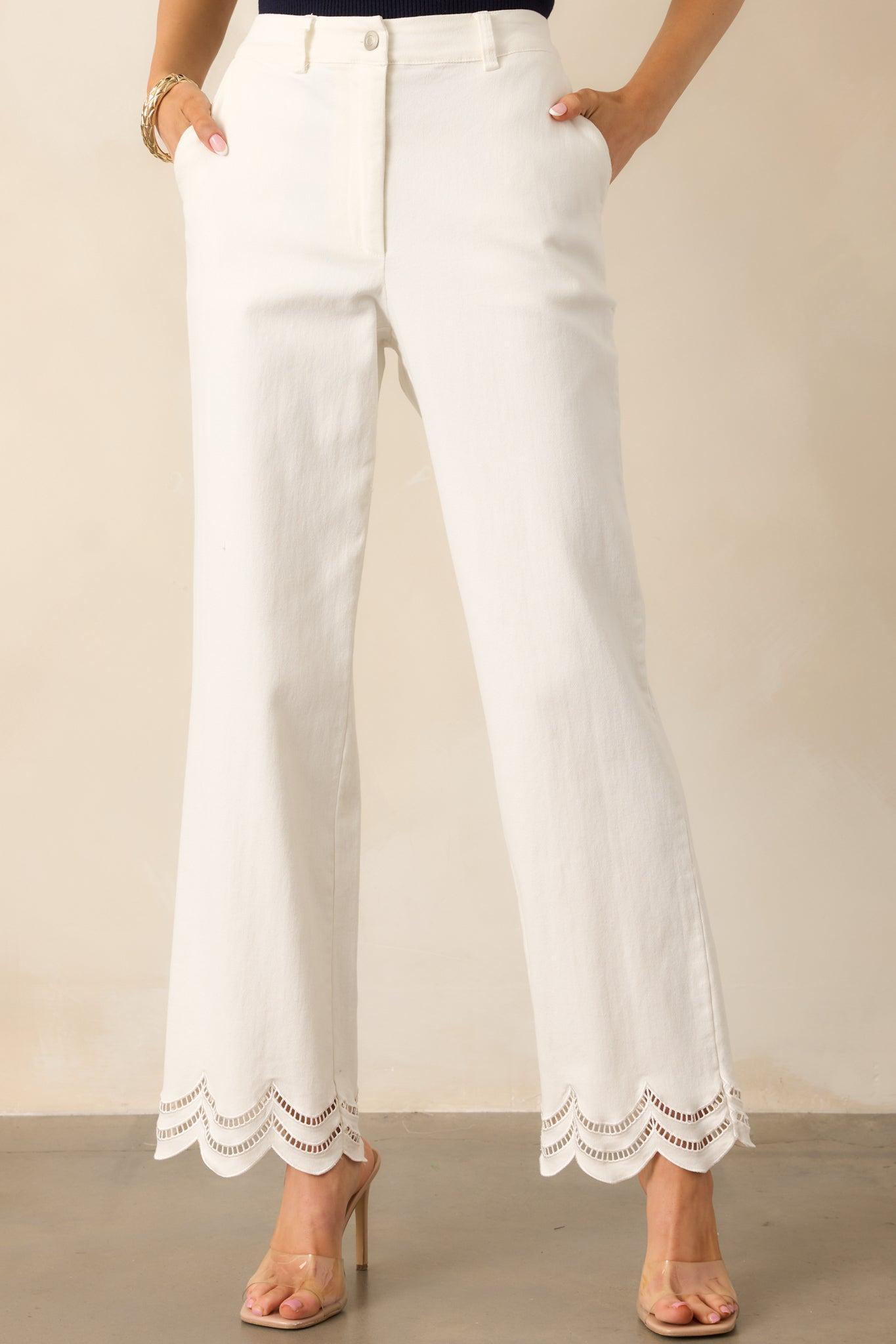 The Time Is Now White Straight Leg Scallop Hem Jeans Product Image