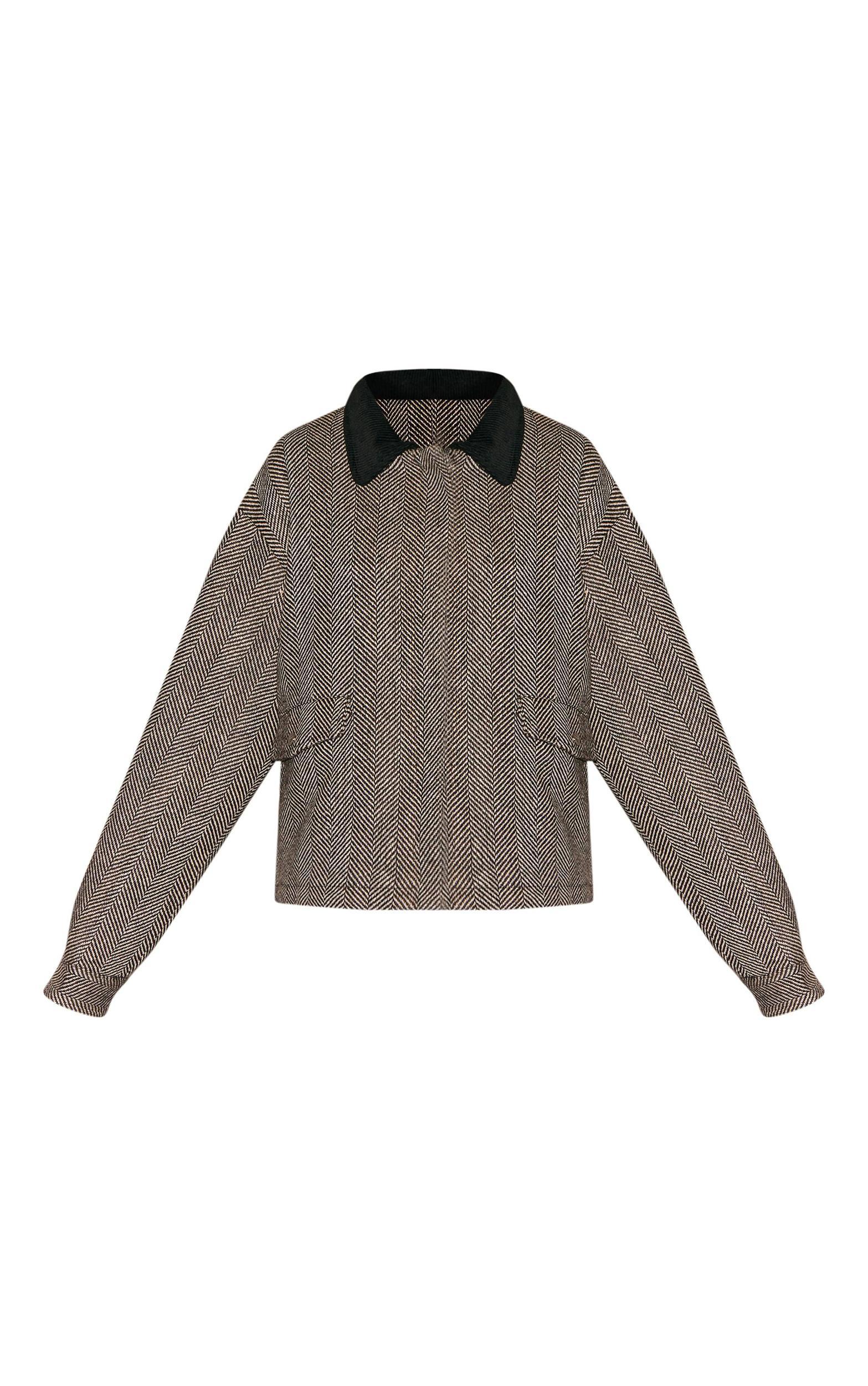 Monochrome Herringbone Contrast Collar Jacket Product Image