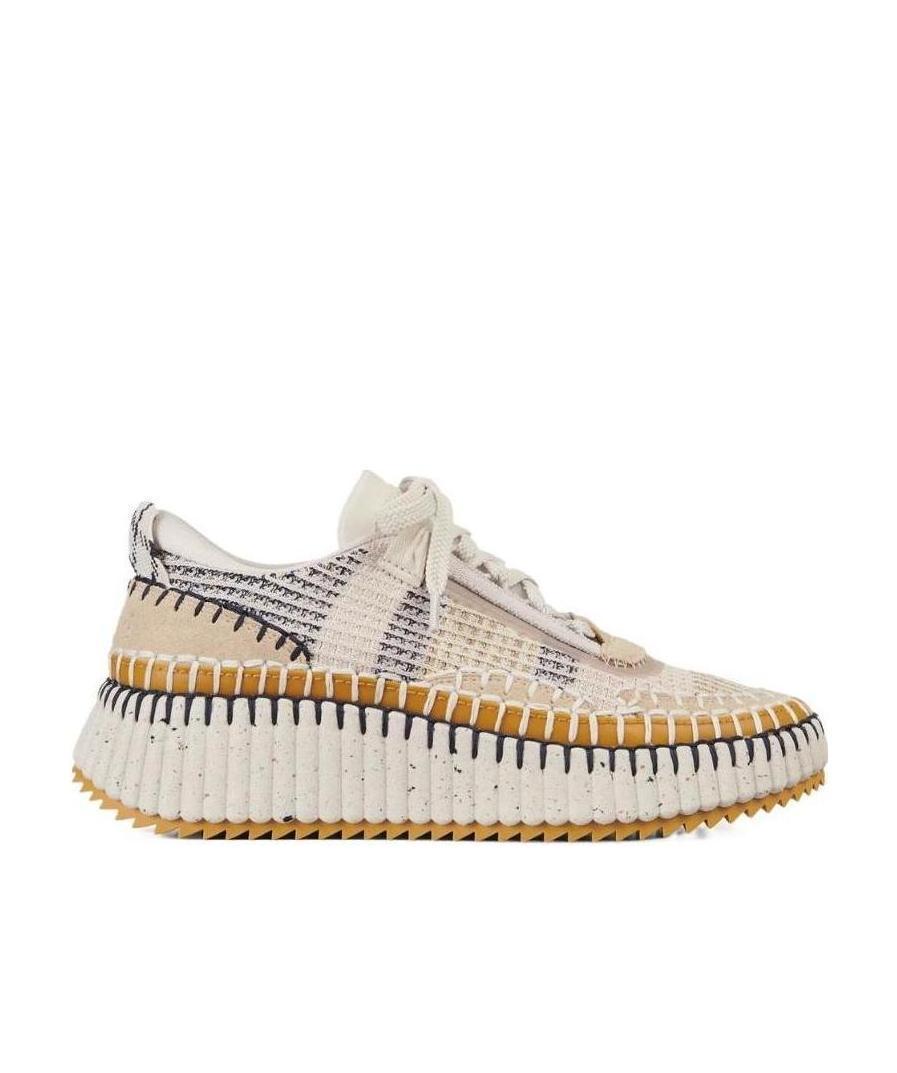CHLOÉ Nama Embroidered Suede And Recycled-mesh Sneakers In Biscotti Beige Product Image