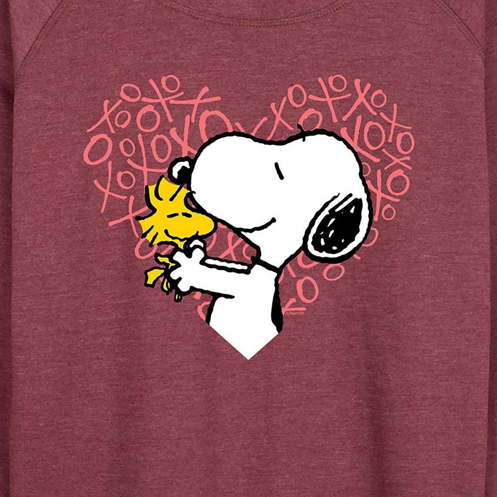 Women's Peanuts Snoopy Woodstock Xo Heart Lightweight French Terry Slouchy - Heather Maroon - 1X Product Image