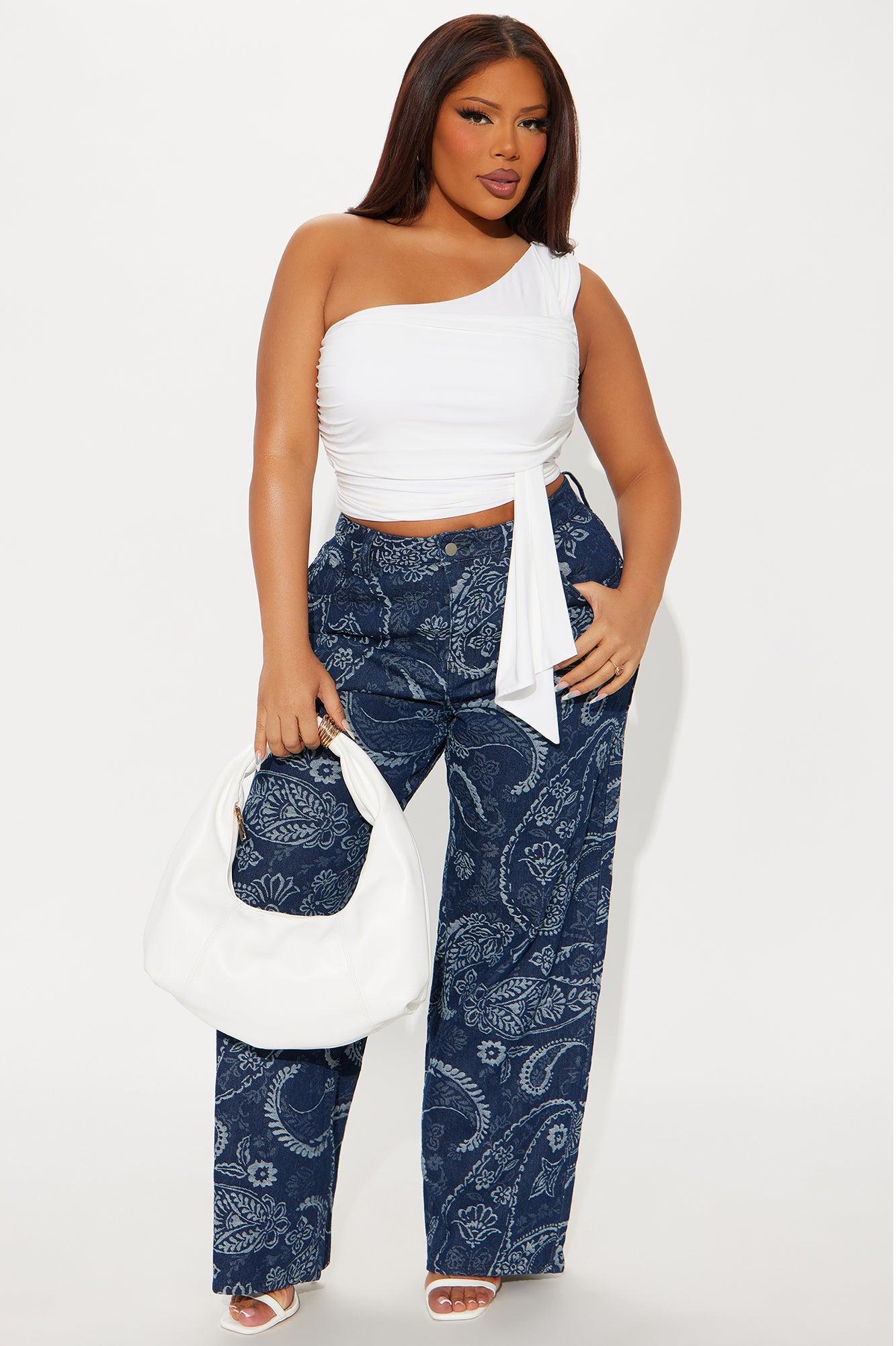 Paisley Dreams Jacquard Wide Leg Jeans - Dark Wash Product Image