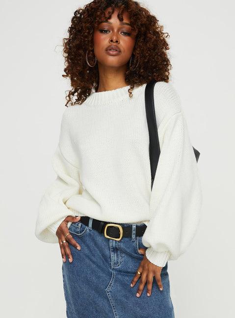 Harmony Balloon Sleeve Knit Sweater White Product Image
