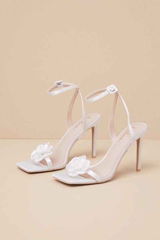 Aerianna White Satin Rosette Ankle Strap Sandals Product Image