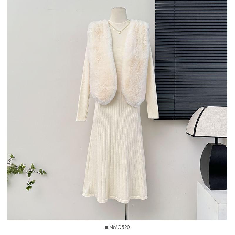 Mock-Neck Ribbed Midi Dress Product Image