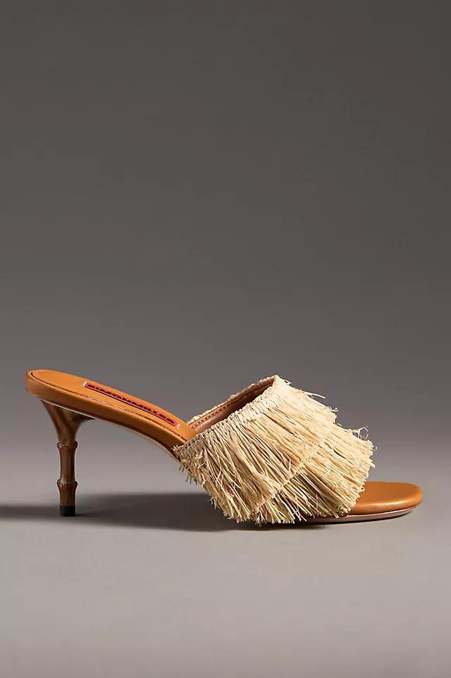 SIMONMILLER Raffia Fringe Playa Bamboo Mule Heels Product Image