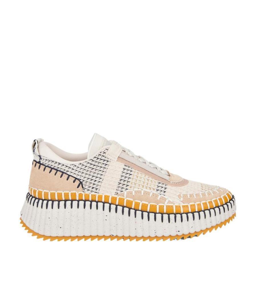 CHLOÉ Nama Embroidered Suede And Recycled-mesh Sneakers In Biscotti Beige Product Image