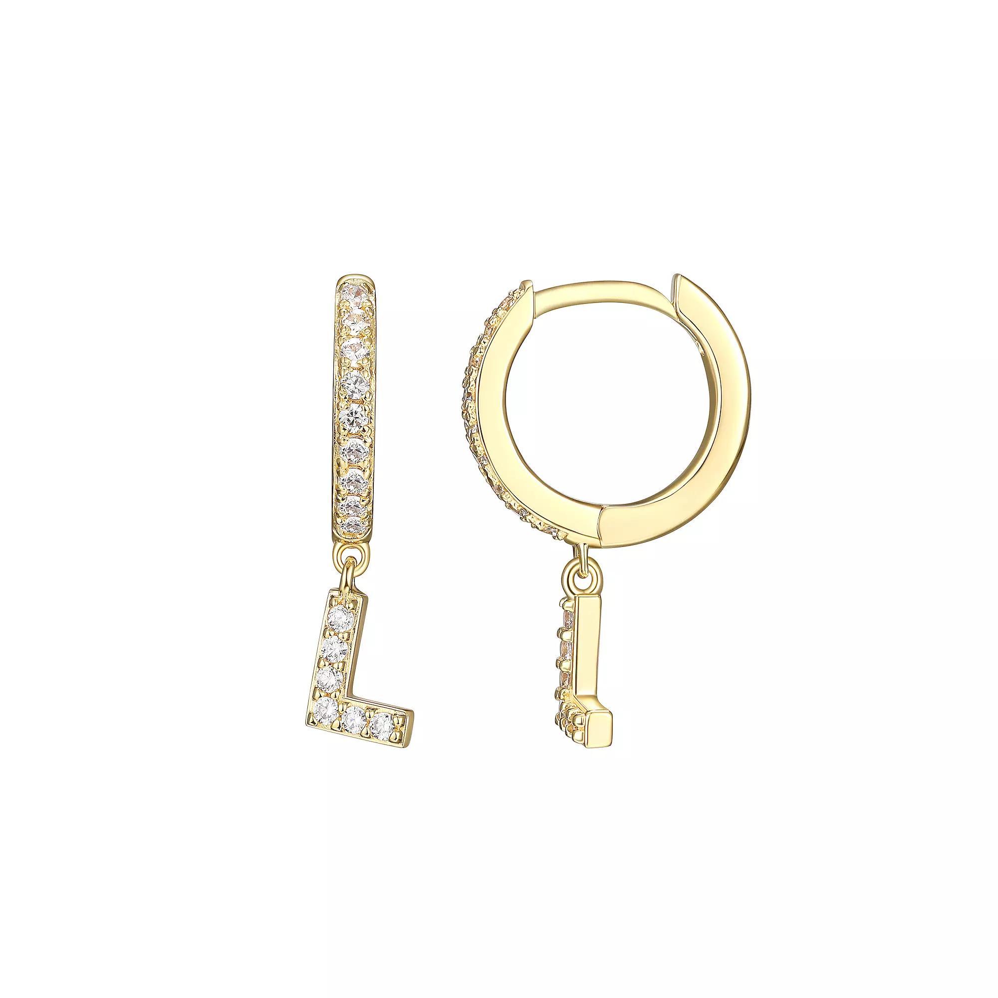 18k Gold Over Silver Cubic Zirconia Initial Hoop Earrings, Womens Product Image