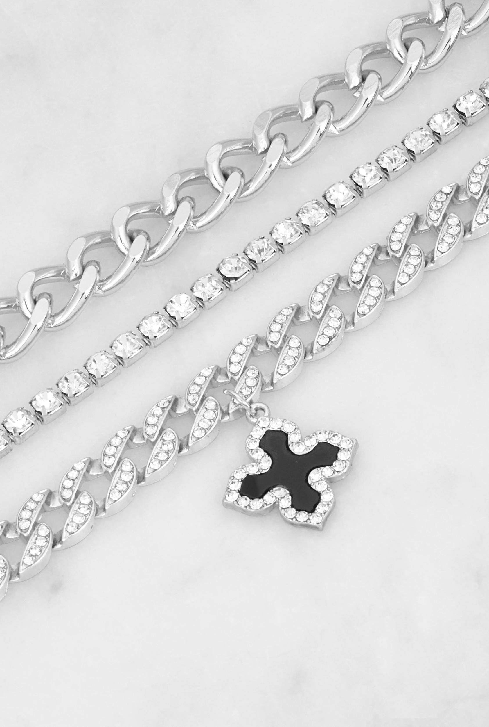 Clover Cross Charm Chain Bracelet Trio Female Product Image