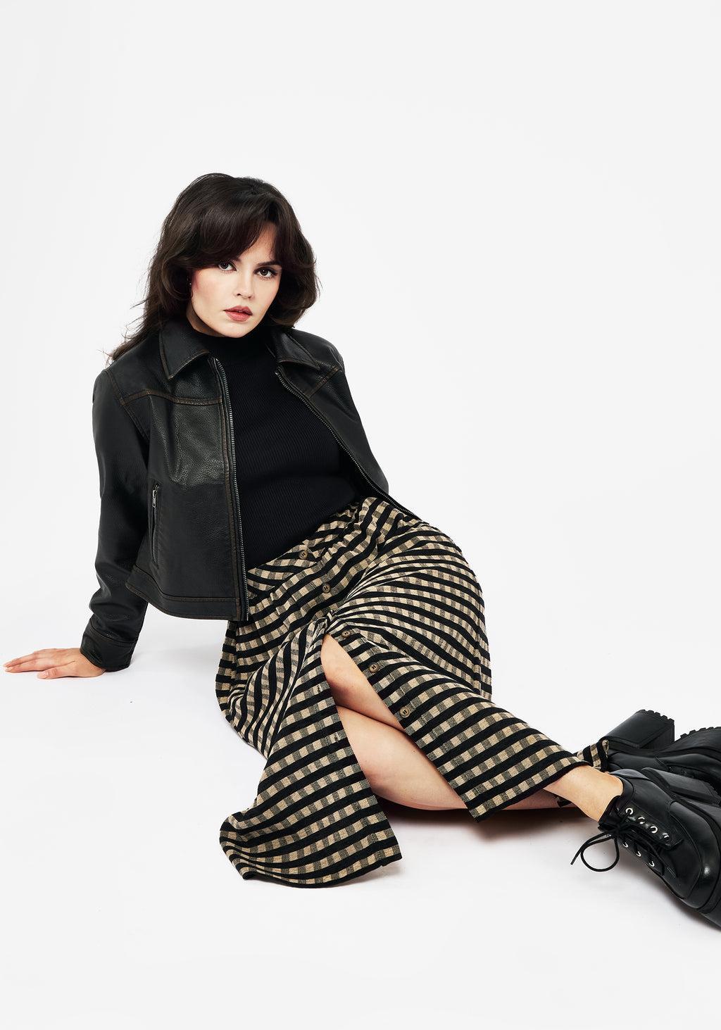 Sensus Check Button Front Midi Skirt Product Image