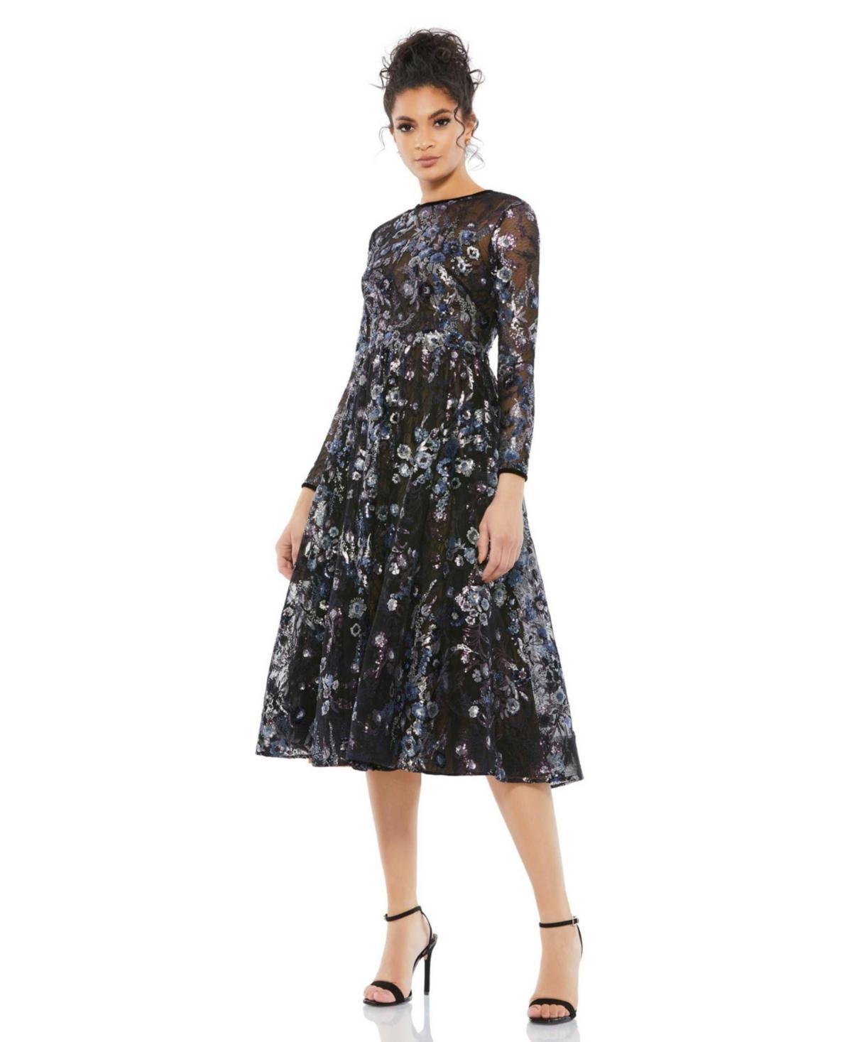 Womens Floral Beaded & Sequined Midi-Dress Product Image