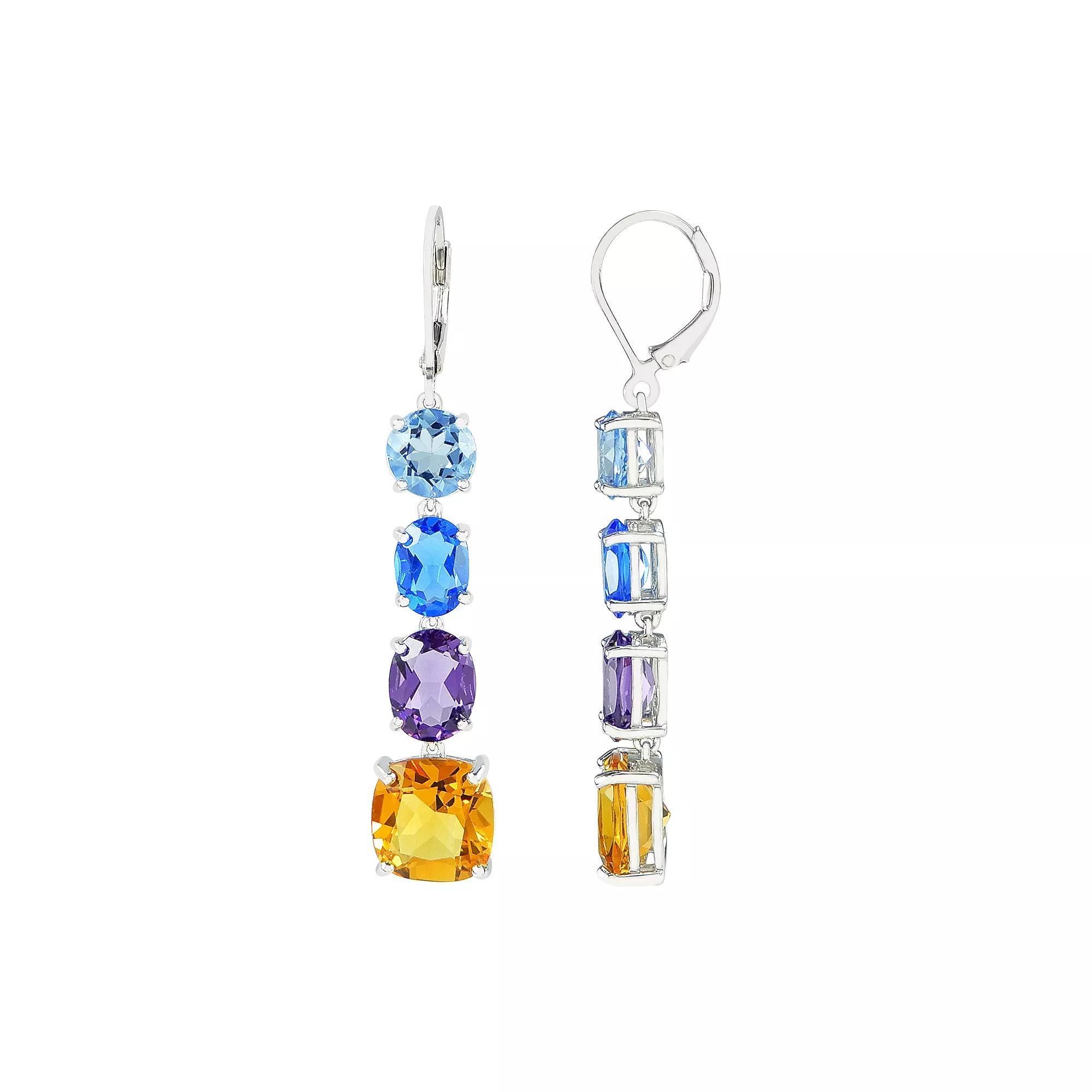 SIRI USA by TJM Sterling Silver Simulated Multicolor Quartz 4-Drop Earrings, Womens Product Image