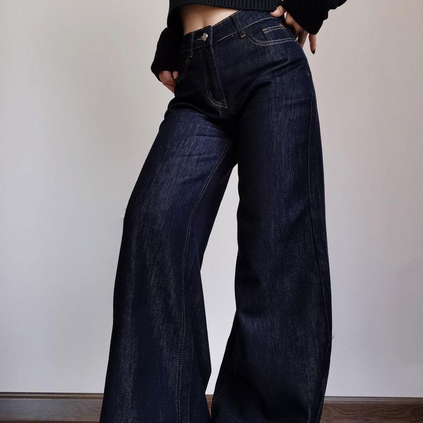 High Waist Wide Leg Jeans (Various Designs) Product Image