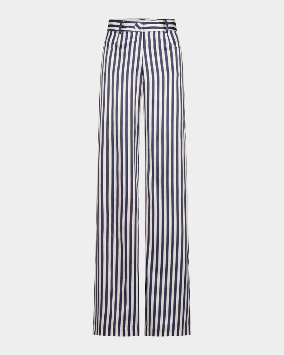 Emine Striped Straight-Leg Silk Pants Product Image