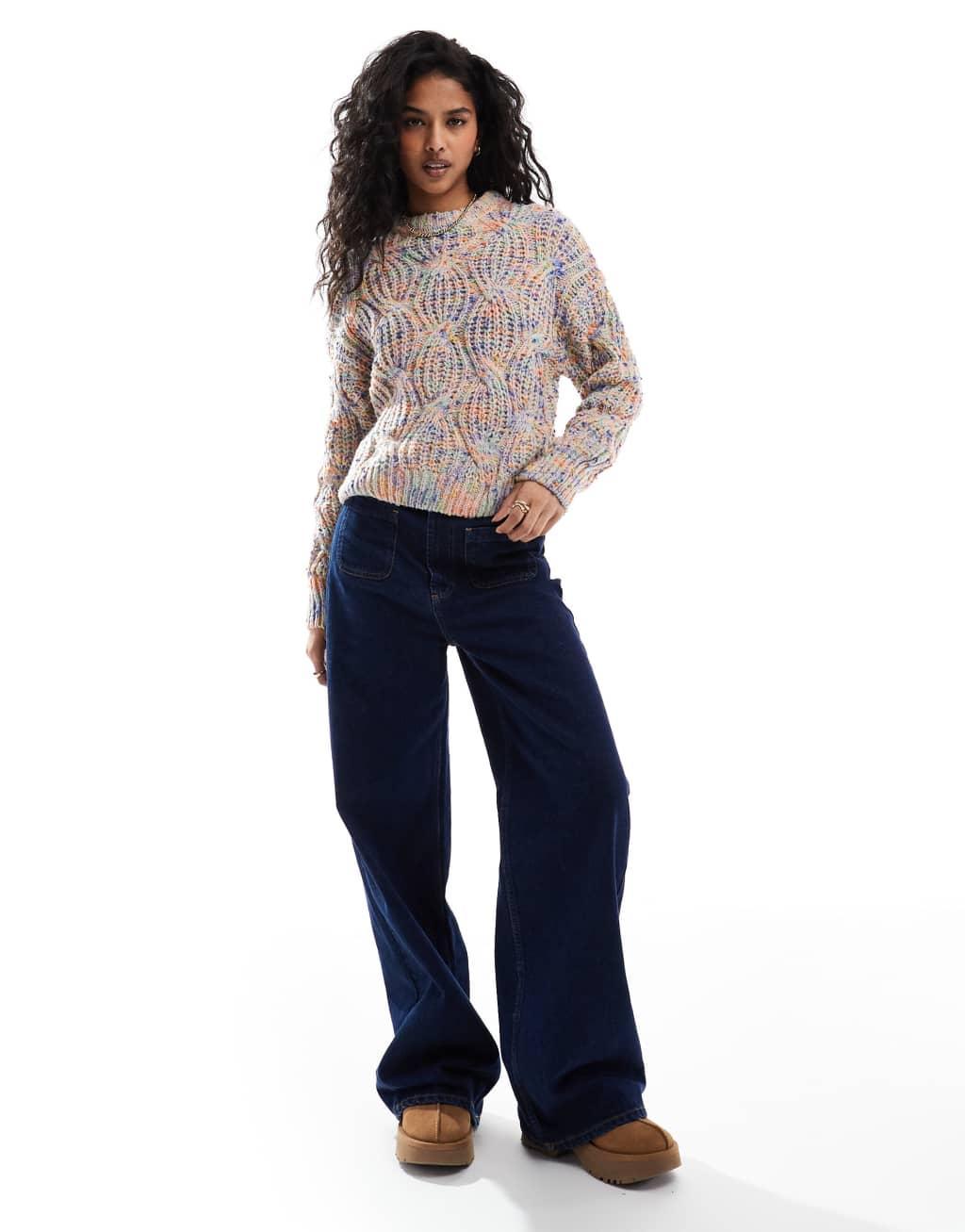 ONLY cable knit sweater in multi color yarn Product Image