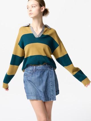 Womens Drapey Denim Skort Blue Small UNIQLO US Product Image