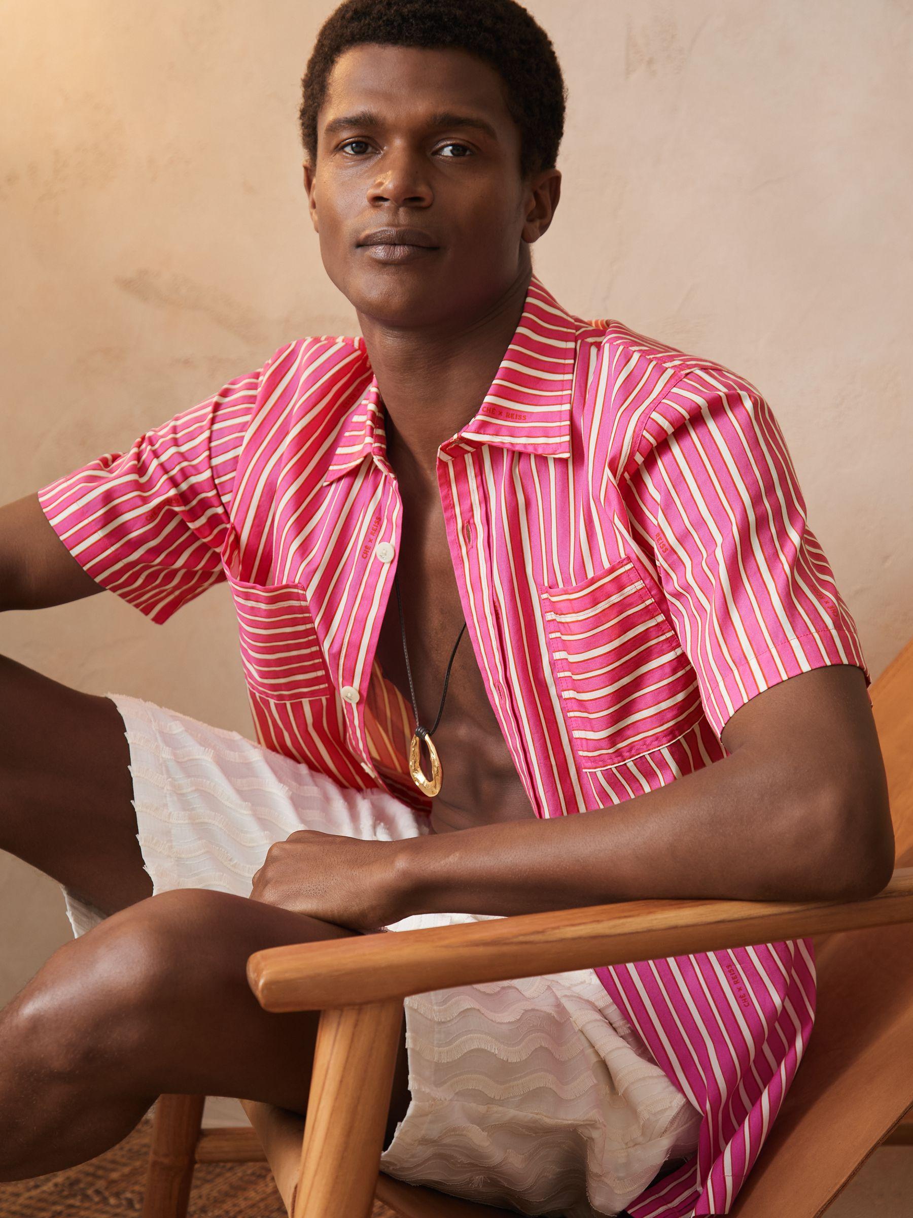 Reiss | Ché Poplin Stripe Shirt in Soft Pink/White Product Image