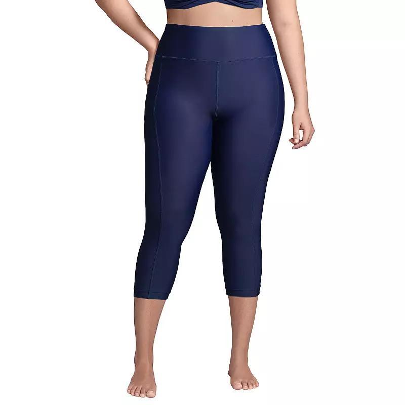Plus Size Lands Chlorine Resistant High-Waist Crop Swim Leggings, Womens Deep Blue Product Image