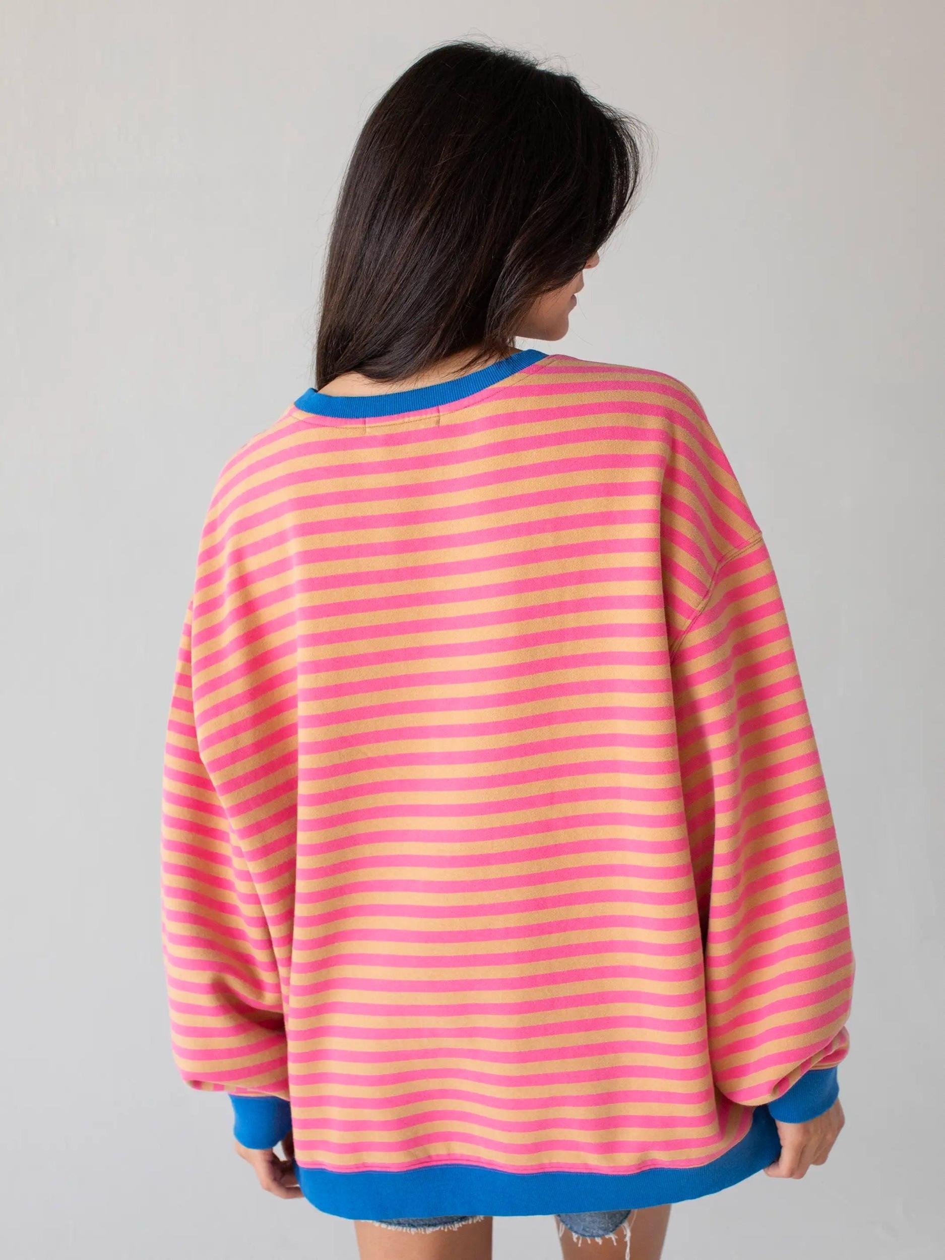 Oversized Striped Crewneck - Pink Tan Stripes Product Image