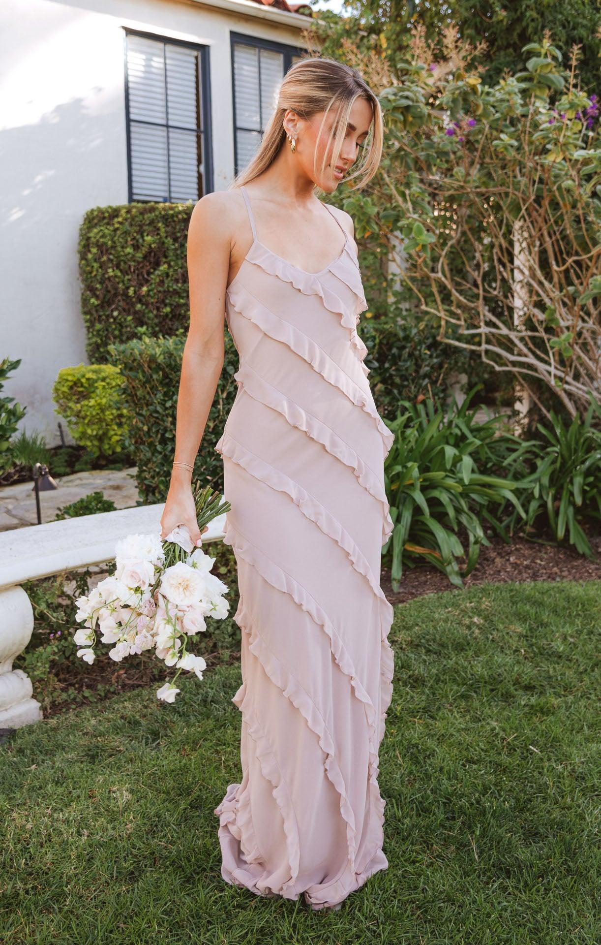 Romance Ruffle Dress ~ Soft Beige Chiffon Product Image