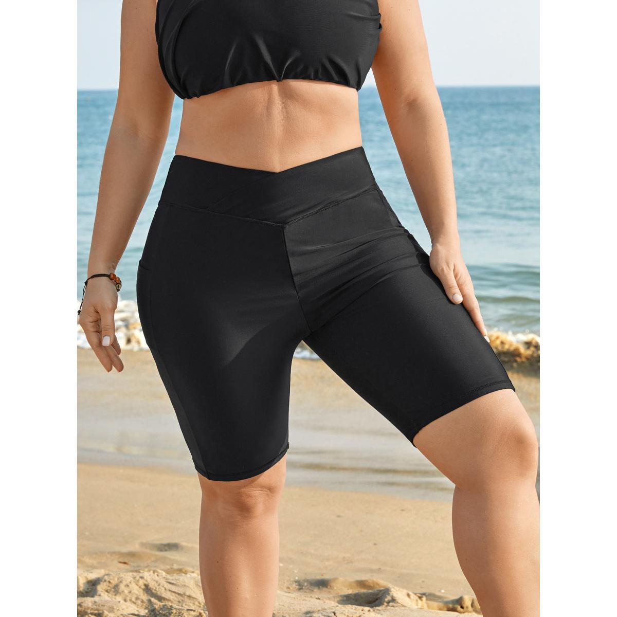 Plus Size Hips Contour Curvy Pockets Swim Bottoms Women's Swimwear Black Beach High stretch Skinny High Rise Side seam pocket Curve Swim Bottoms BloomChic 18-20/2X Product Image