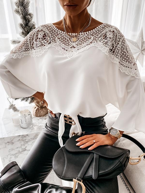 Long Sleeves Loose Solid Color Split-Joint Round-Neck Blouses&Shirts Tops Product Image