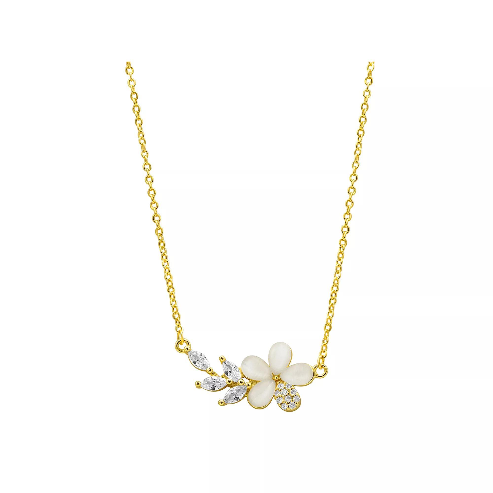 Adornia 14k Gold Plated Crystal Flower Branch Leaf Necklace, Women's, Size: 16-18" ADJ, White Product Image