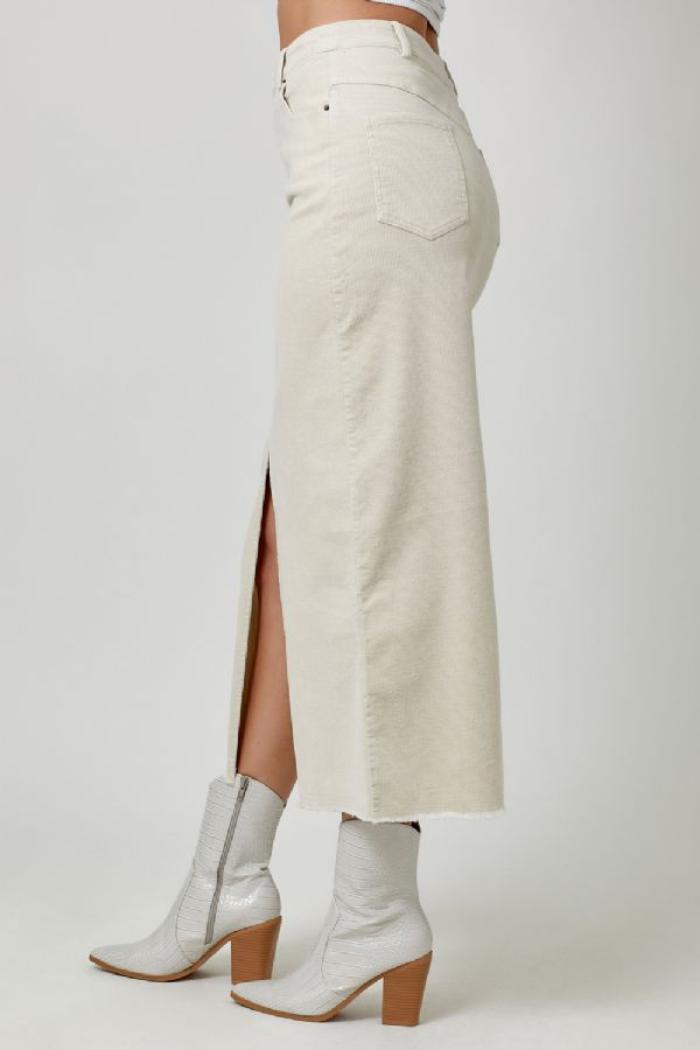 WASHED FRONT SLIT CORDUROY SKIRT Product Image