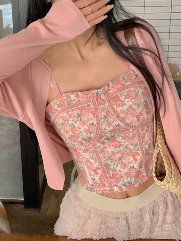 Short Disty Floral Print Corset Top Product Image