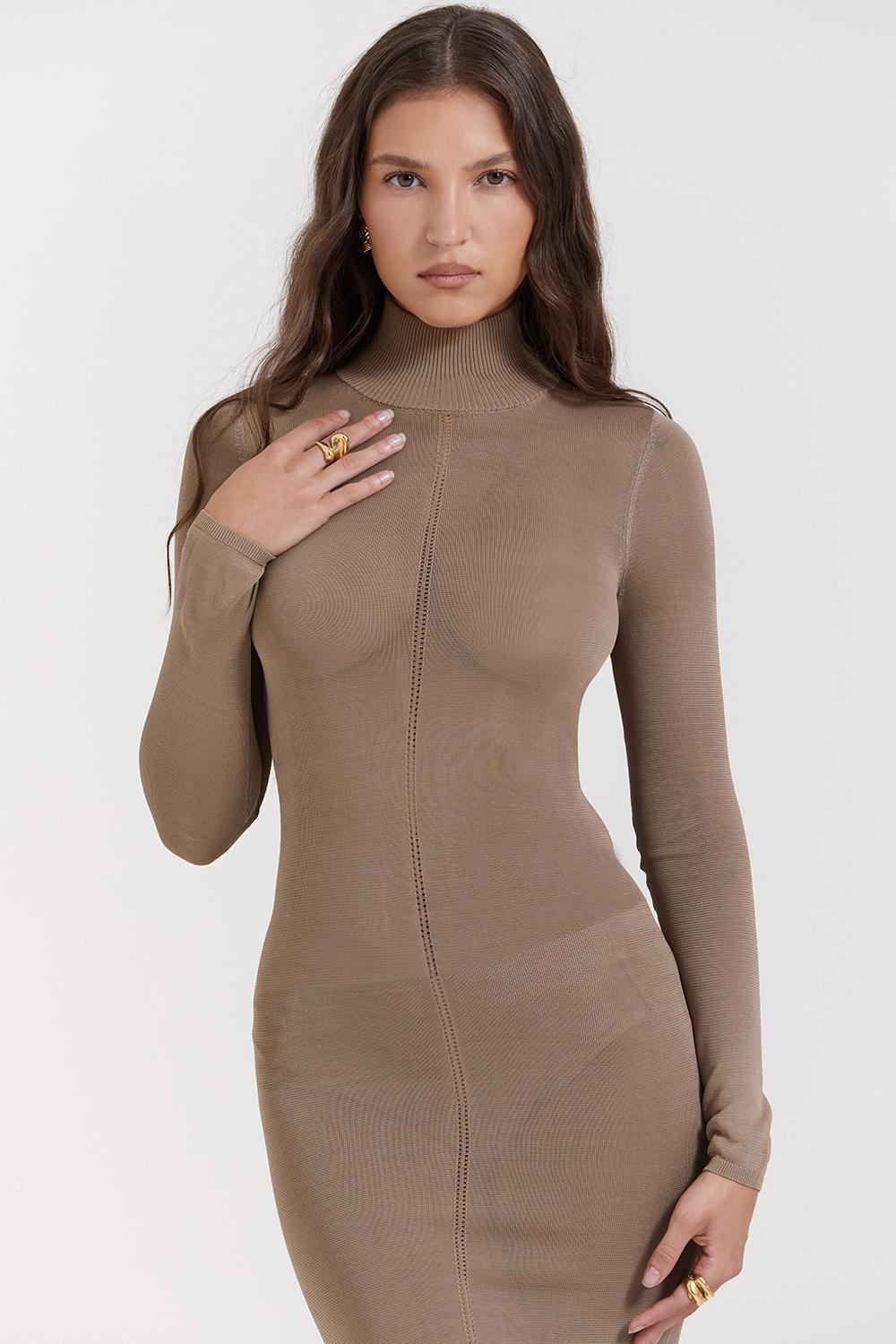 Roberta Tan Knit Midi Dress Product Image