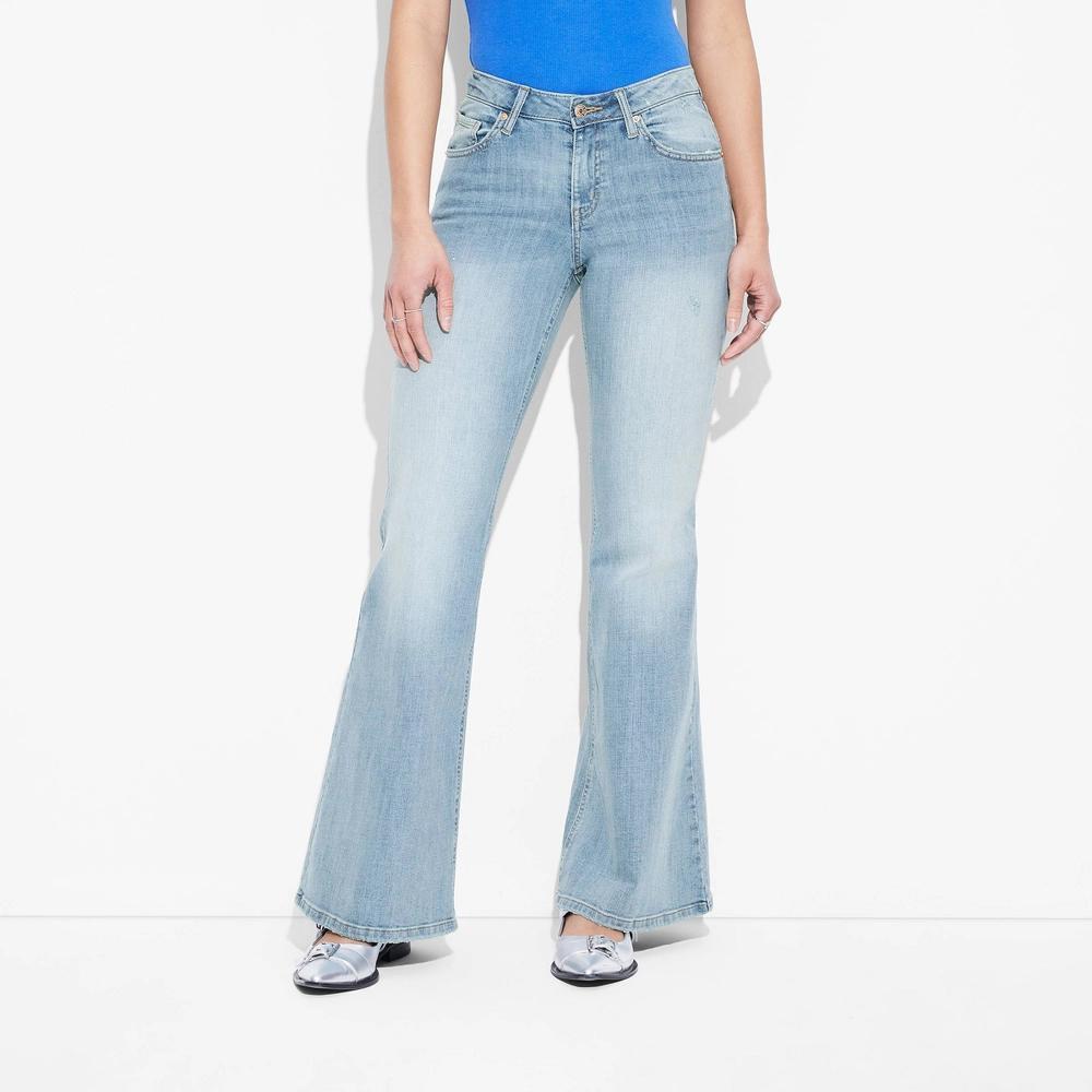 Women's Mid-Rise Flare Jeans - Wild Fable™ Light Wash 0: Stretch , 32" Inseam Product Image