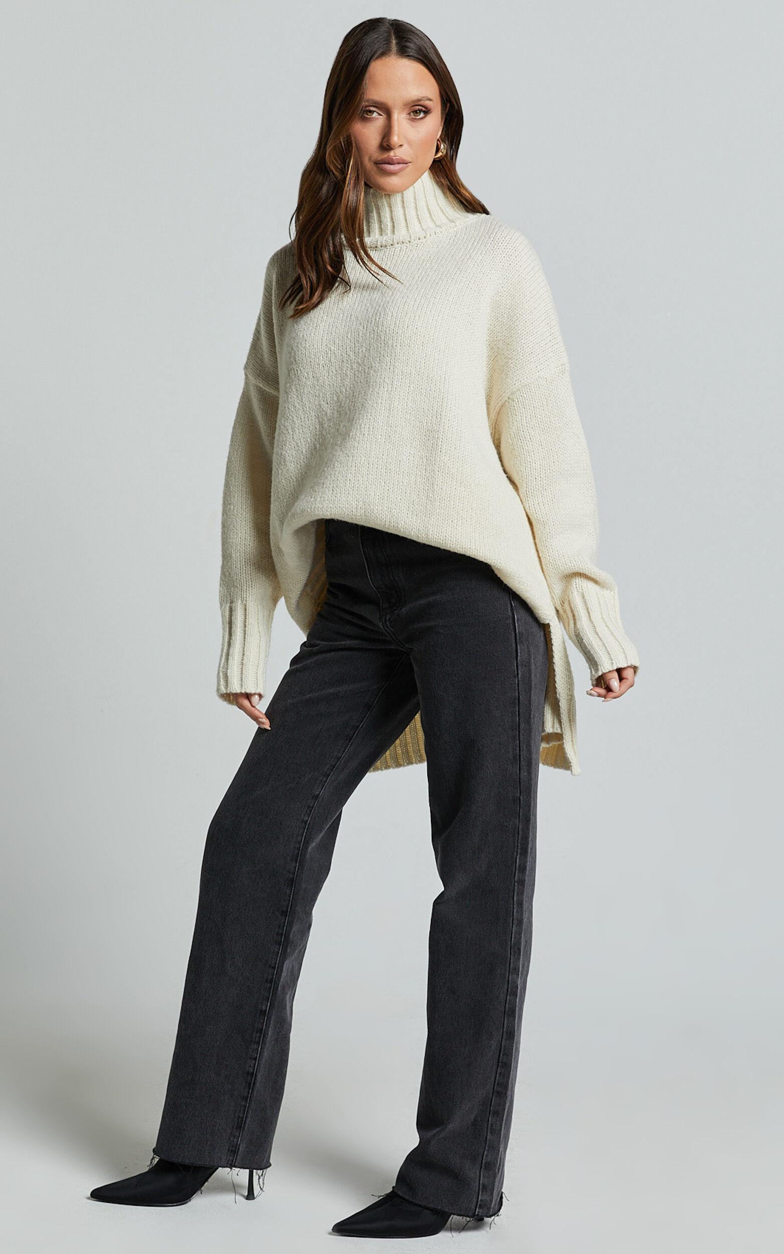 Josie Jumper - Oversized Turtle Neck Recycled Knitted Jumper in Cream Product Image