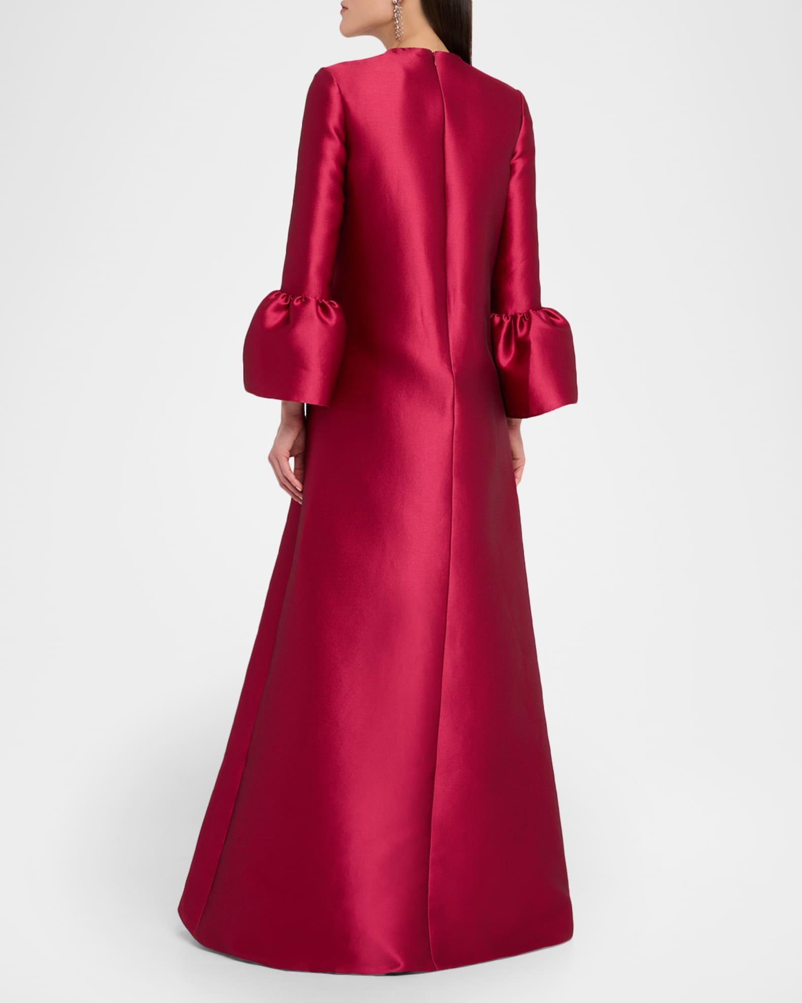 Embellished Ruffle-Sleeve Mikado Pique Maxi Dress Product Image