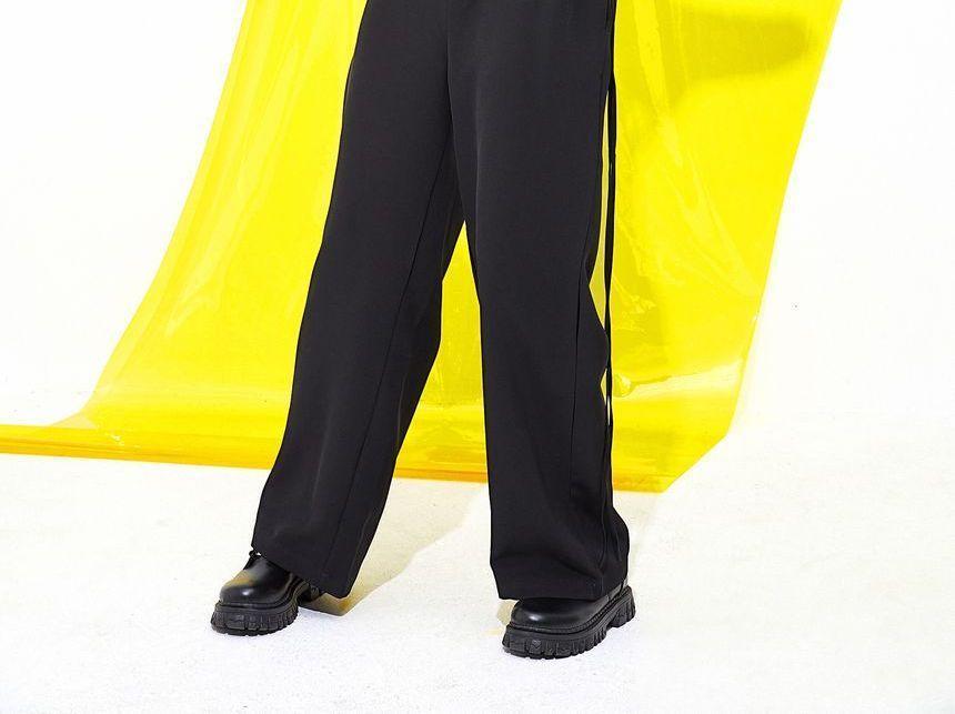 Eco-Friendly Low-Waist Strap Detail Cutout Wide-Leg Pants Product Image