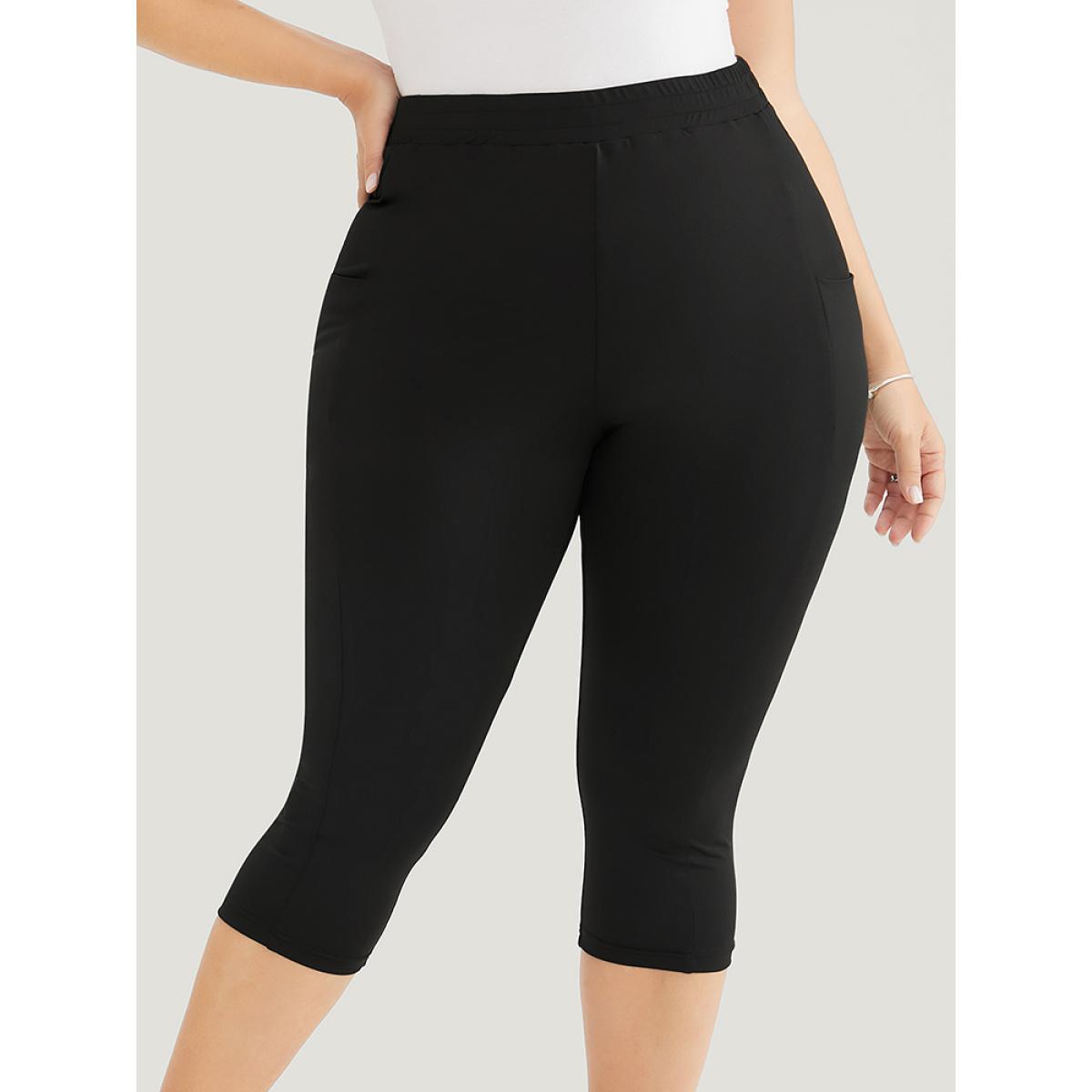 Plus Size Plain Skinny Pocket Cropped Leggings Women Black Casual Medium stretch Skinny High Rise Dailywear Leggings BloomChic 18-20/2X Product Image