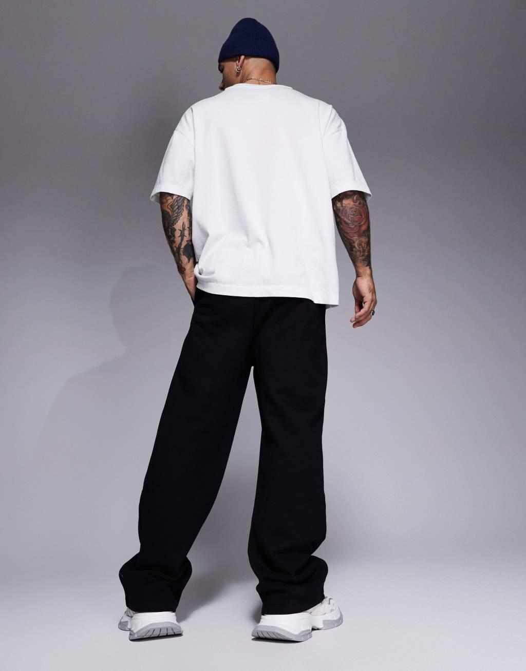 ASOS DESIGN premium heavyweight wide leg sweatpants 400gsm in black Product Image