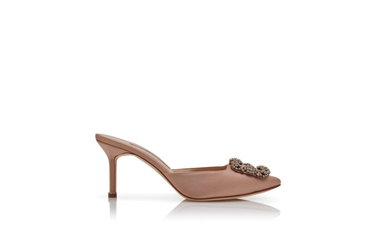 HANGISIMU Beige Satin Jewel Buckle Mules Product Image