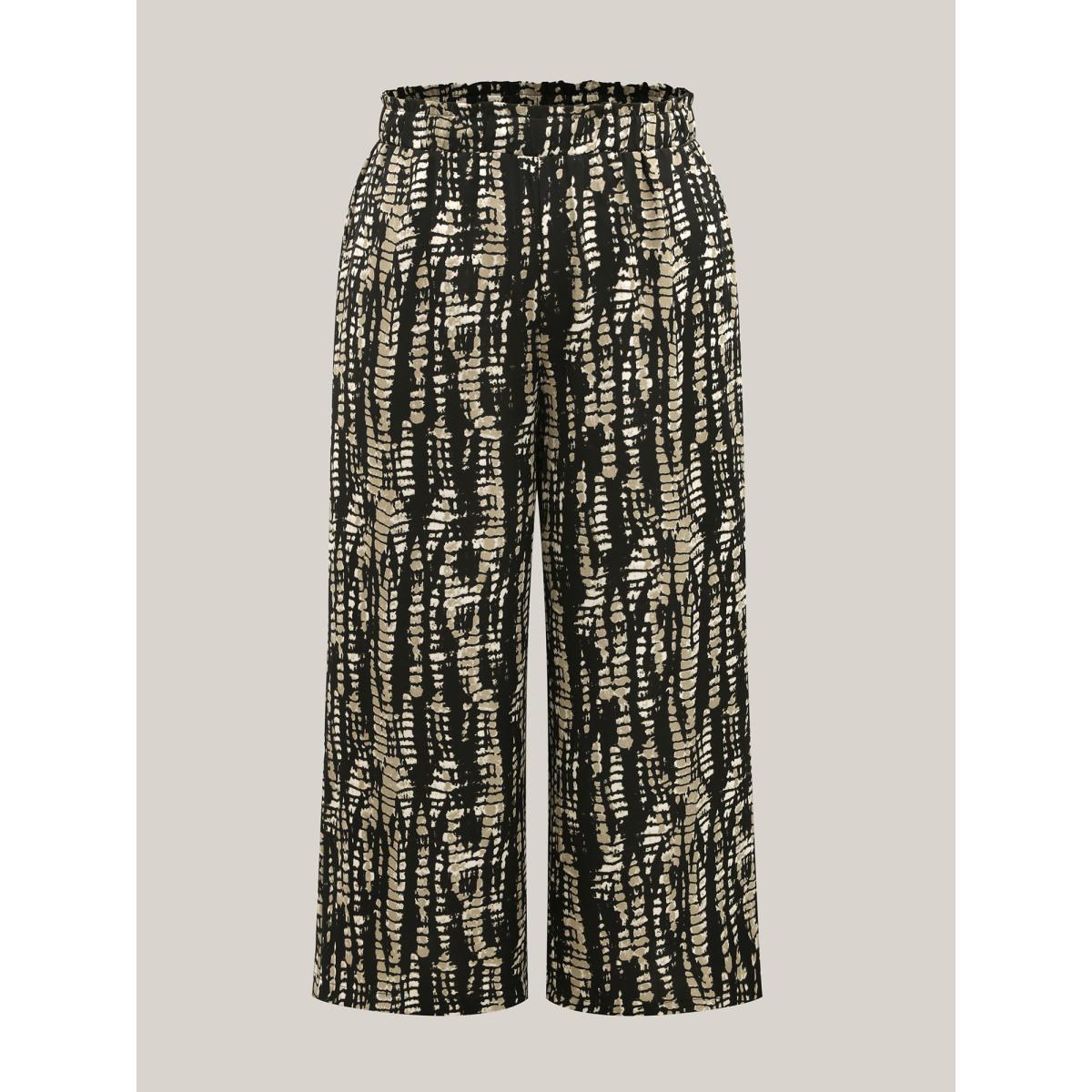 Plus Size Abstract Tie-Dye Wide-Leg Pants Women Black Elegant Wide Leg Mid Rise Everyday-Elegant Pants BloomChic 14-16/1X Product Image