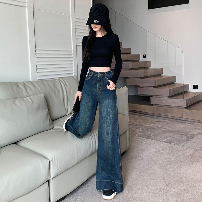 High Rise Washed Wide Leg Jeans Product Image
