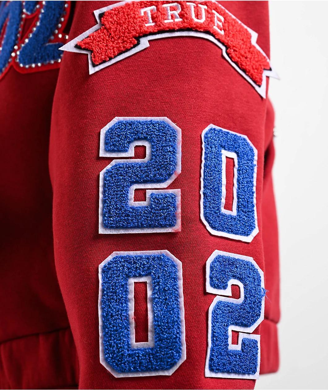True Religion Crystal Patch Varsity Red Dahlia Crop Zip Hoodie Product Image