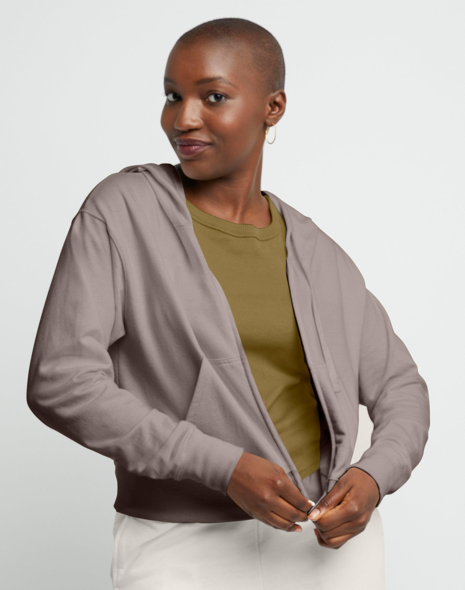 Women's Hanes® Originals Full-Zip French Terry Hoodie, Size: Medium, Black 50r Pe Grey Product Image