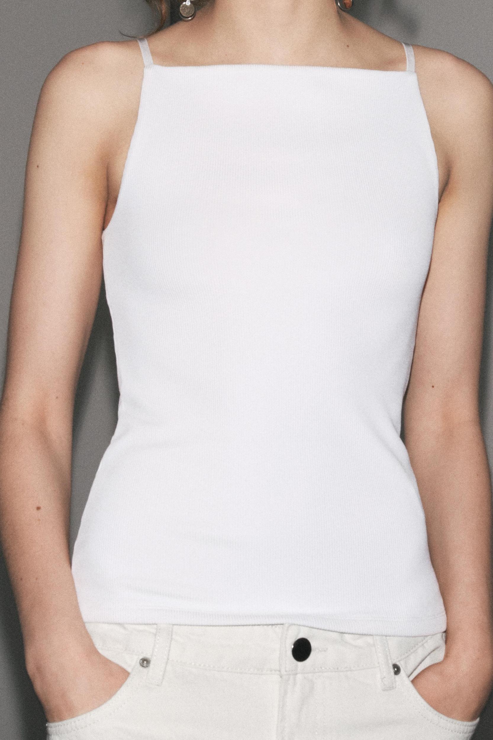 RIB KNIT POLYAMIDE STRAPPY TOP Product Image
