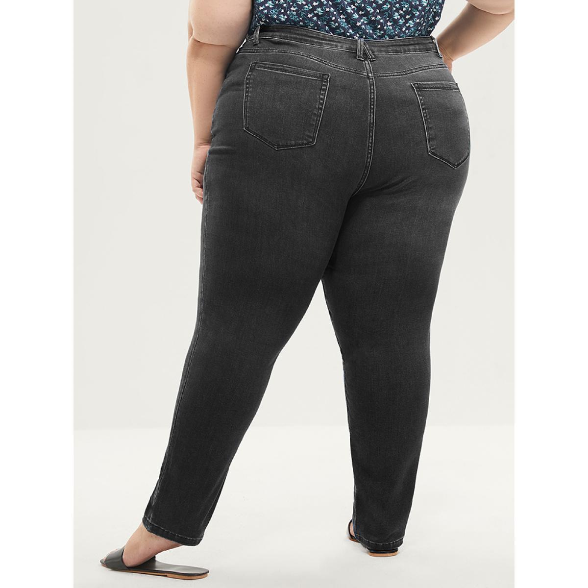 Plus Size Skinny Extremely Stretchy High Rise Medium Wash Sculpt Waist Jeans Women Black Casual Plain Tummy control Super stretch Slanted pocket Jeans BloomChic 26/4X Product Image