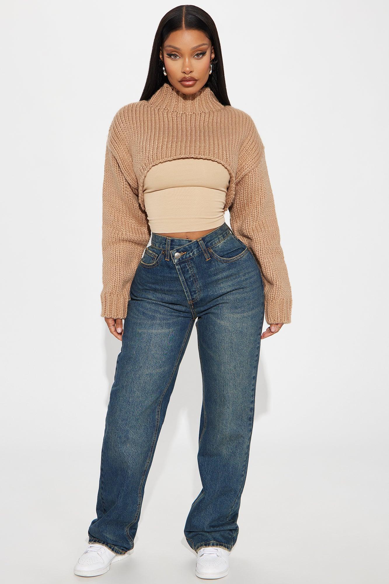 Kali Chunky Knit Bolero - Taupe Product Image