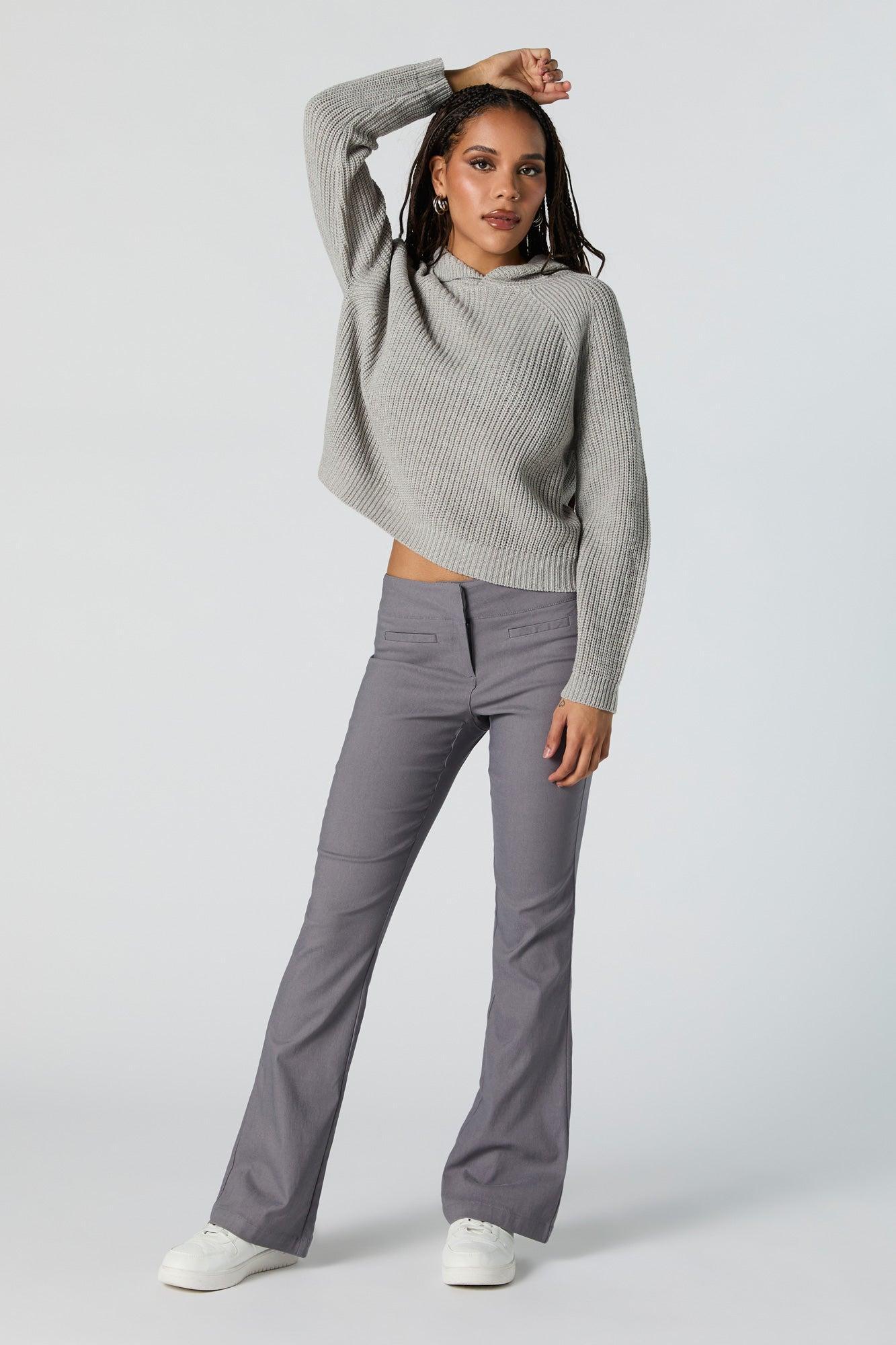 Ribbed Knit Hooded Sweater Female Product Image