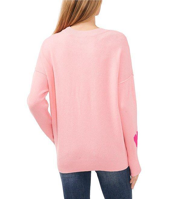 CeCe Crew Neck Long Sleeve Heart Sweater Product Image