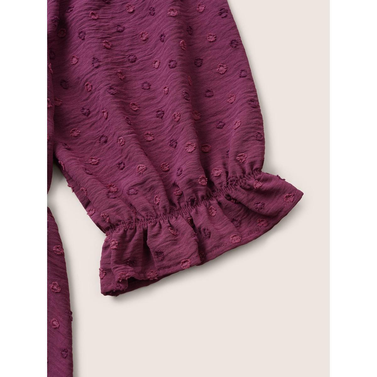Plus Size Purple Solid Texture Ruffles Ties Elastic Waist Blouse Women Elegant Half Sleeve Square Neck Everyday Blouses BloomChic 28/5X Product Image