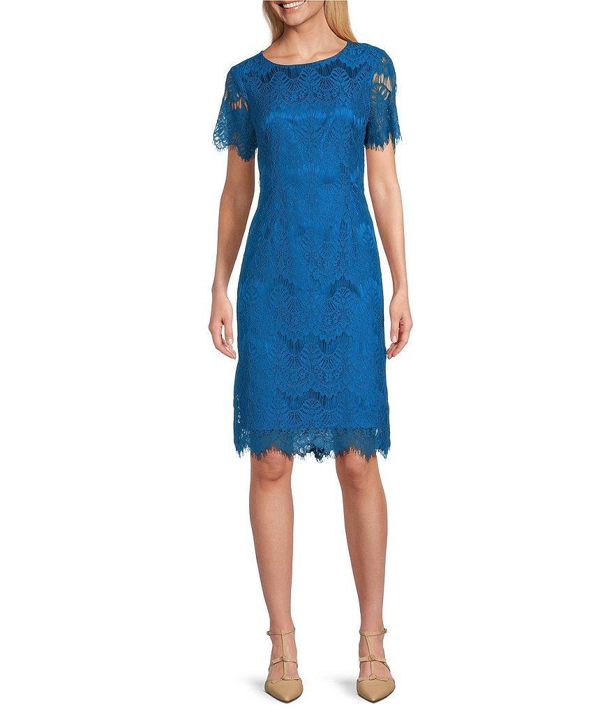 Preston & York Felicia Lace Short Sleeve Crew Neck Knee Length Sheath Dress Product Image