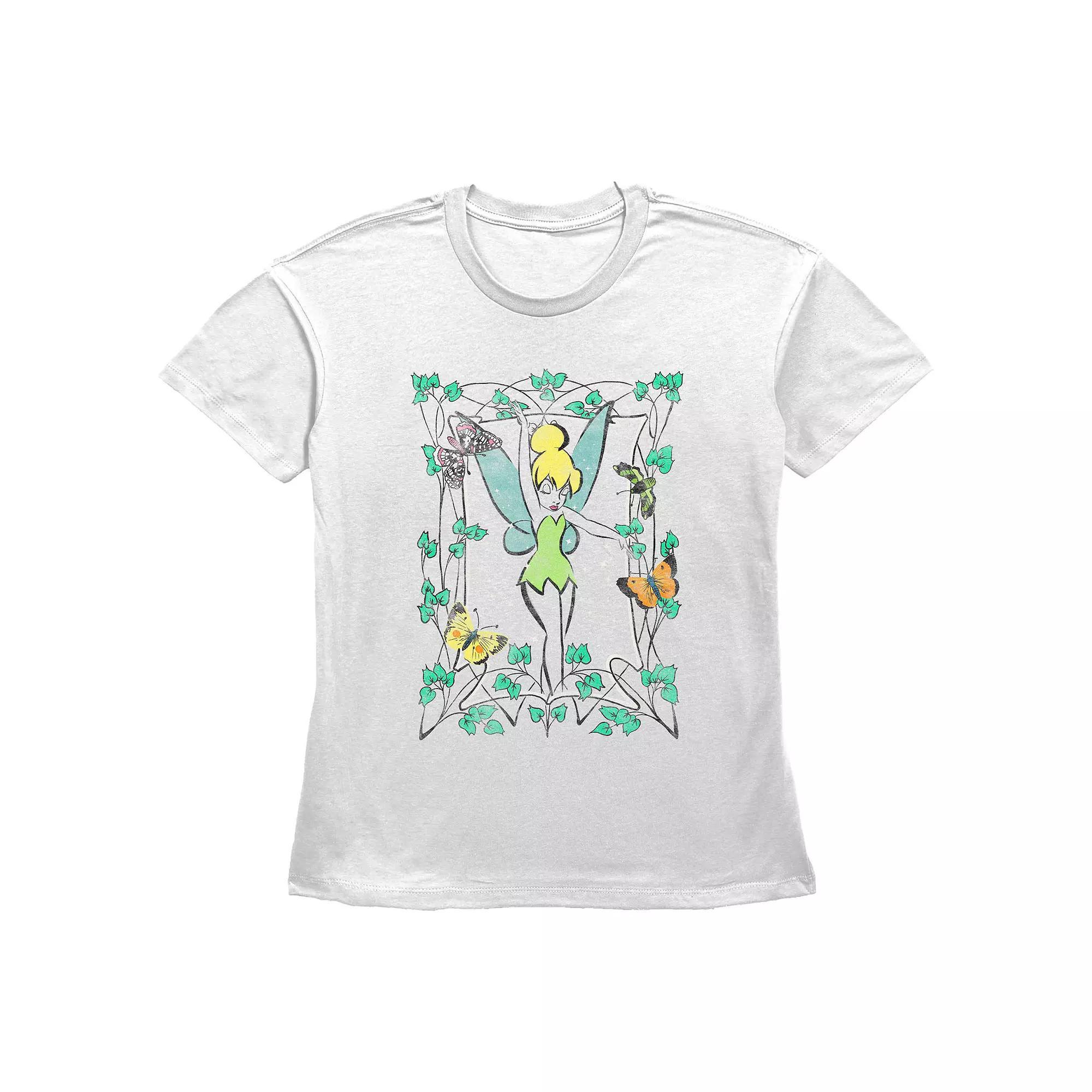 Disney's Tinker Bell Leaves And Butterflies Frame Women's Graphic Tee, Size: Large, White Product Image