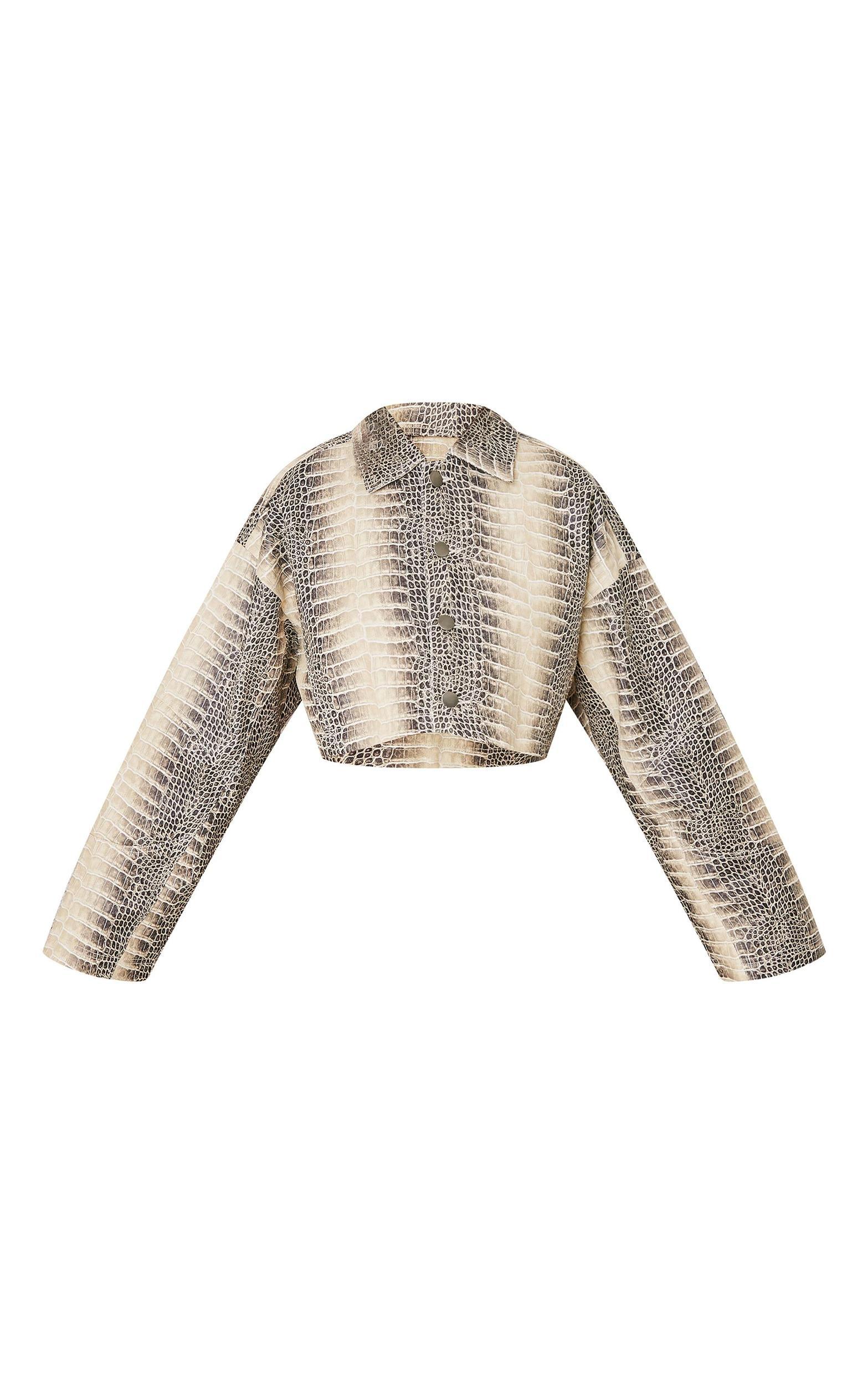 Petite Snake Print Faux Leather Boxy Jacket Product Image
