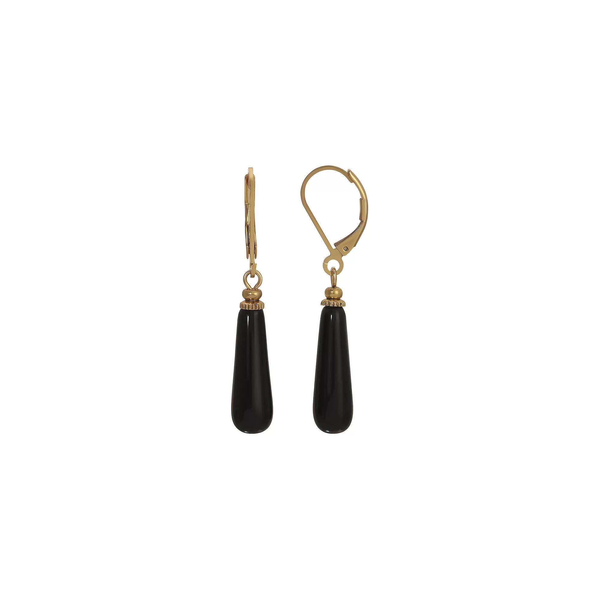 1928 Gold Tone Stone Linear Drop Earrings, Womens, Black Product Image